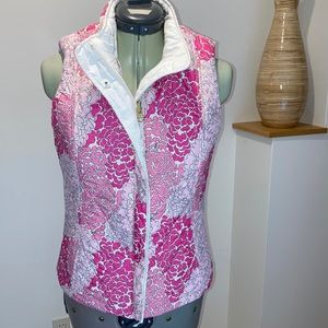 Lilly Pulitzer Reversible Quilted Puffer Vest Off-white and Pink Pattern XS
